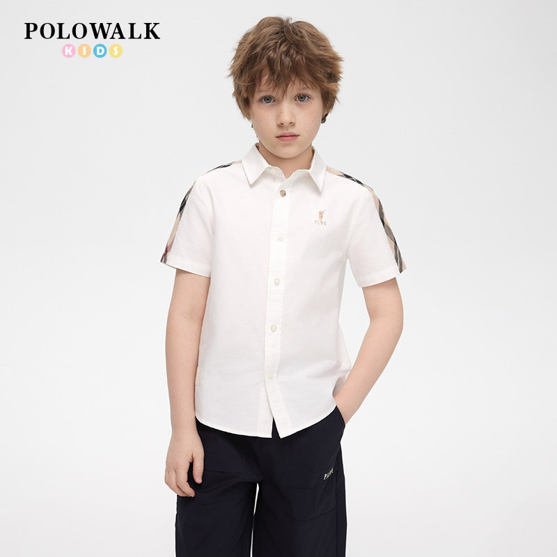 POLOWALK男童简约休闲短袖衬衫图片