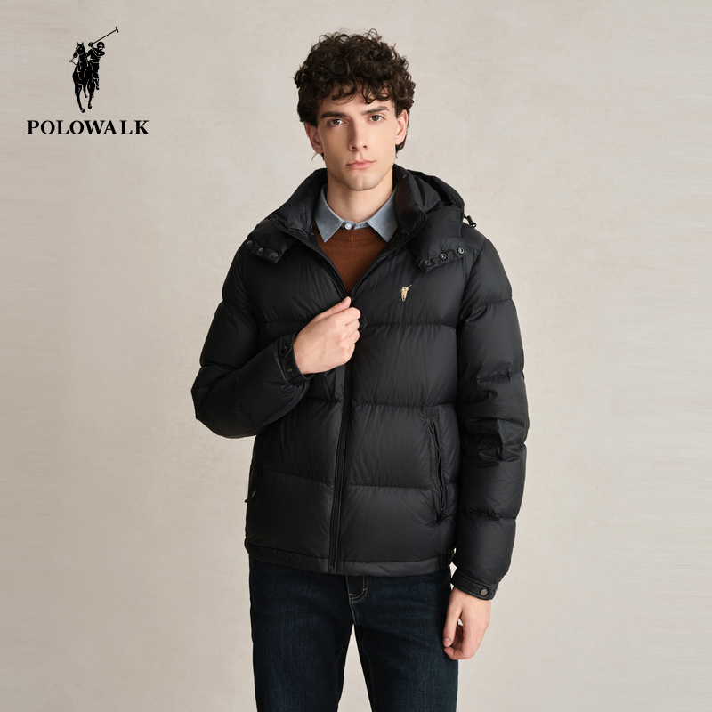 商场同款百搭黑色连帽羽绒服外套