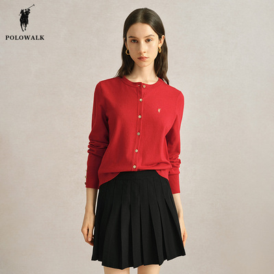 保罗品牌初秋圆领针织开衫外套女