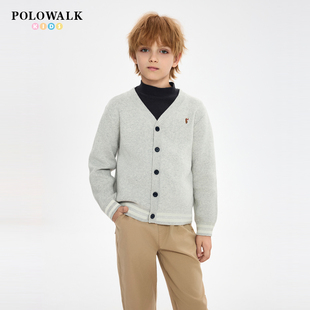 POLOWALK童装男童针织开衫春秋季新款保罗儿童学院风v领毛衣外套