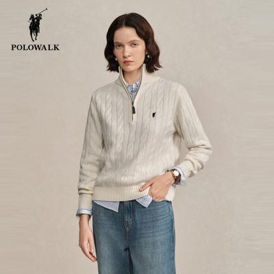 POLOWALK冬季新品立领绞花羊毛衫