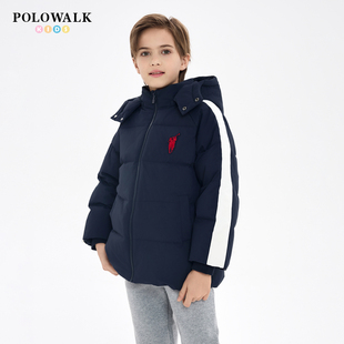 POLOWALK童装男童羽绒服冬季新款保罗儿童休闲保暖中长款撞色外套