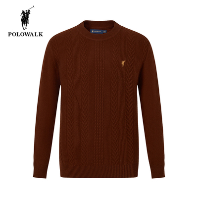POLOWALK宽松休闲绞花圆领羊毛衫