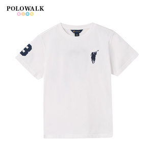 POLOWALK童装男童短袖t恤2025夏季新品保罗儿童刺绣logo圆领上衣