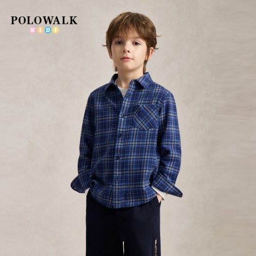 POLOWALK童装男童格纹长袖衬衫