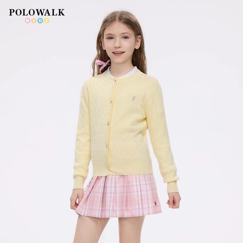 POLOWALK女童气质绞花开衫毛衣潮