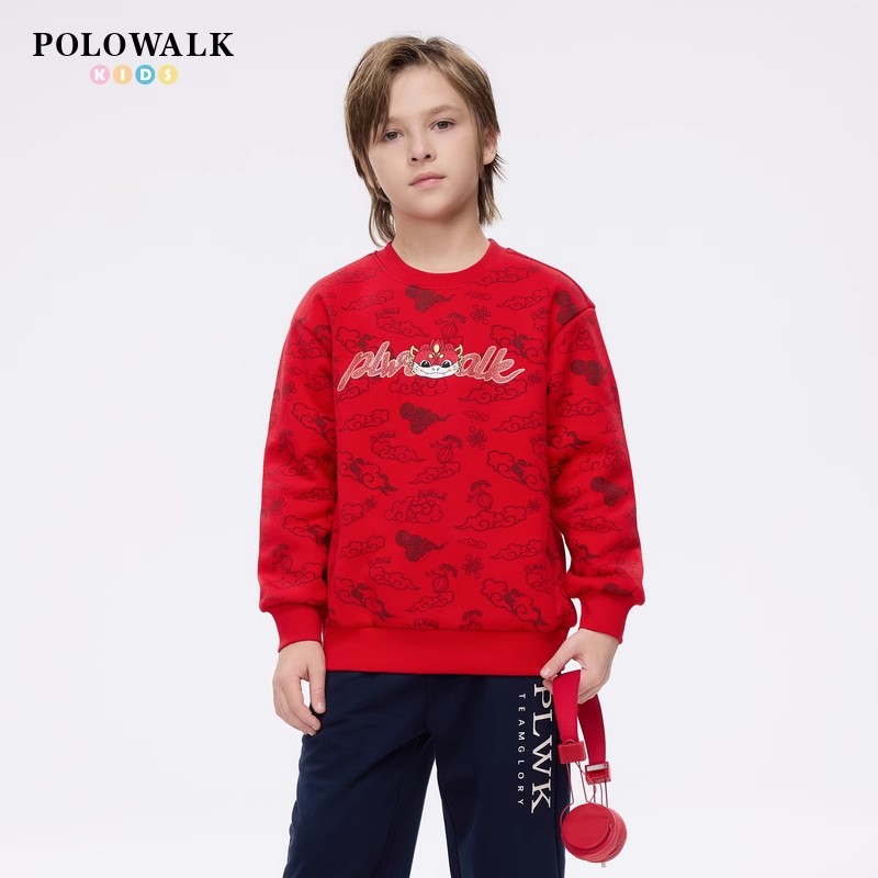 POLOWALK男童本命年圆领红色卫衣