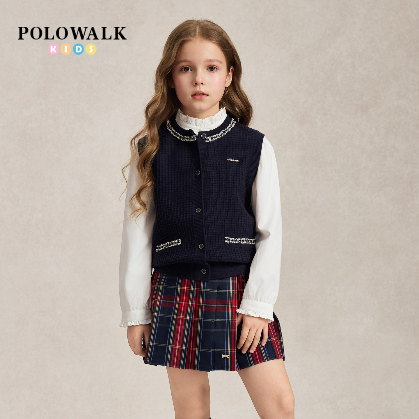 POLOWALK童装女童小香风针织马甲图片