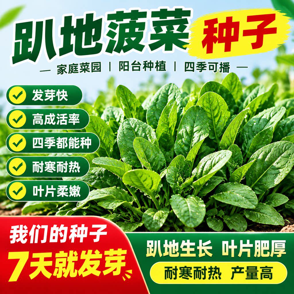耐低温趴地菠菜种籽河南本地厚叶红根菠菜种子秋冬菜地大面积种植