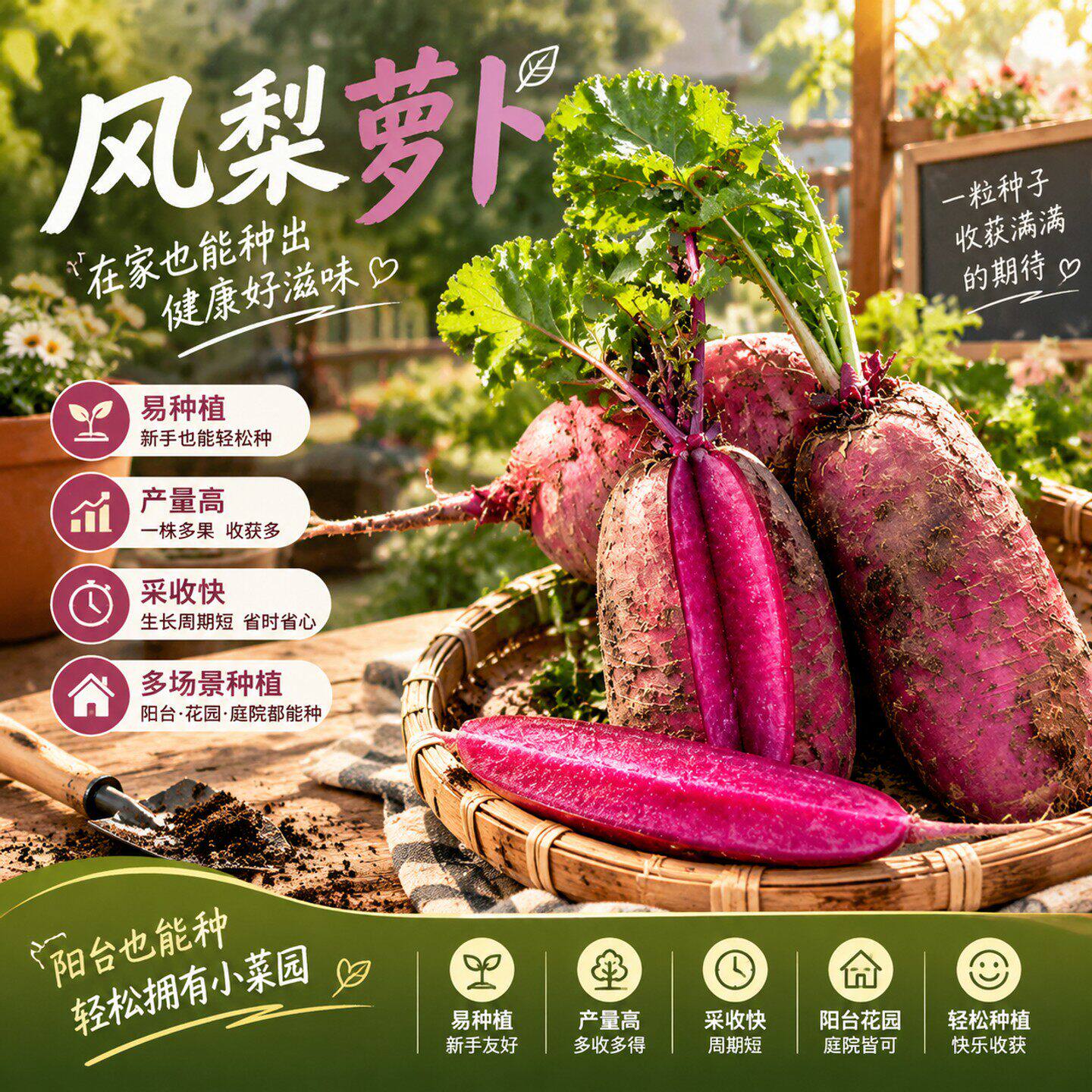 凤梨水果萝卜种子红心萝卜籽种沙窝樱桃萝卜生吃萝卜盆栽蔬菜种孑