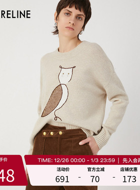 LAURELINE/洛瑞琳绵羊毛毛衫2023年冬季新款可爱趣味减龄上衣女