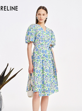 LAURELINE/洛瑞琳年夏季新款百搭碎花裙蓝色系长裙女清新优雅