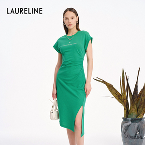 LAURELINE/洛瑞琳绿色修身连衣裙年夏季新款百搭休闲气质长裙