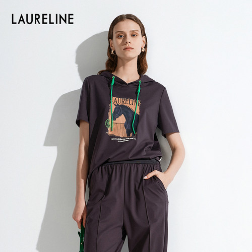 LAURELINE/洛瑞琳2025年秋季新款百搭简约印花卫衣美式宽松上衣