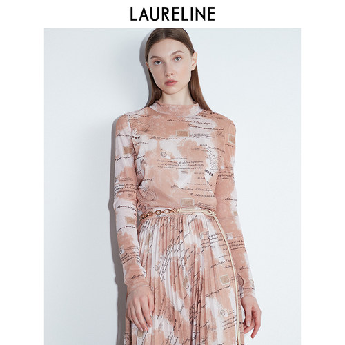 LAURELINE/洛瑞琳春季新款女装时尚字母印花小众长袖上衣T恤