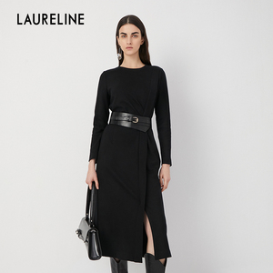 LAURELINE/洛瑞琳百搭显瘦连衣裙2023冬季新款赫本风精致小黑裙女