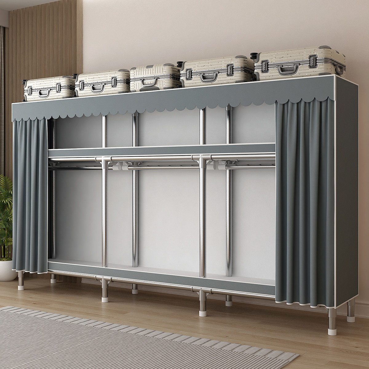 铝合金组装衣柜衣柜家用卧室简易组装布衣柜全钢架加厚