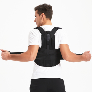 双龙骨版驼背矫正带硬支撑背部纠正带透气男用中型纠正器含胸开肩