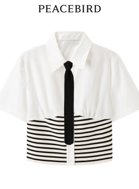 太平鸟女装夏季拼接短款设计感POLO领衬衫A1CCD2C02