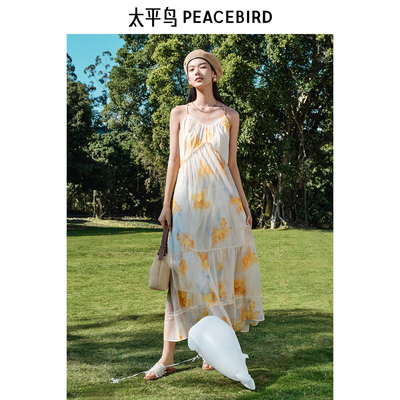 太平鸟女装夏季轻透肌理连衣裙无袖阔摆A字裙长裙A1FAF2542