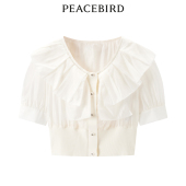 A1CCD2C07 拼接商务通勤荷叶领衬衫 太平鸟女装 夏季