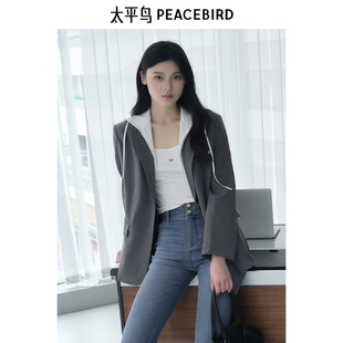 A1BAE3385 假两件拼接宽松都市休闲西装 太平鸟女装 秋季