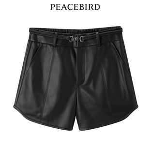 【商场同款】太平鸟女装2023年冬季新款高腰宽松PU短裤A1GCD4203