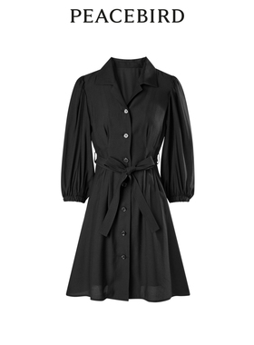 太平鸟女装春季翻领衬衫式中长款连衣裙通勤风A1FAD3218