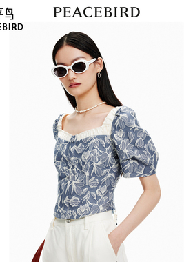 太平鸟女装夏季法式方领上衣A1CDE2473
