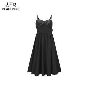 太平鸟女装夏季简约时髦蝴蝶结吊带连衣裙小黑裙女A1FAE2603