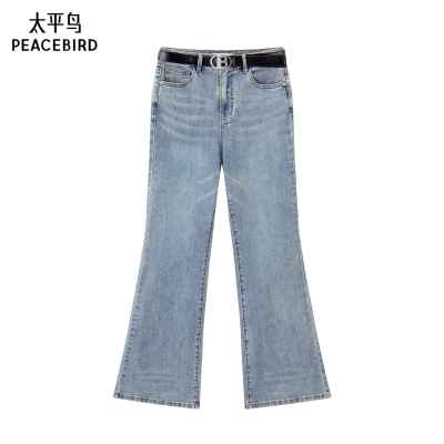 太平鸟女装夏季舒适牛仔棉喇叭牛仔裤A3HAE2Z02