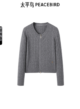 太平鸟女装2025冬季新款经典绞花拉链衫毛衣针织衫A1EAE424C