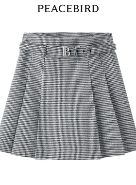 太平鸟女装秋季气质小香风千鸟格A字百褶短裙A1GED3501