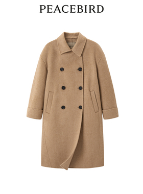 太平鸟冬季新款品质双排扣羊驼毛大衣A1AAD4425