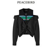 A3CDE1417 拼接露肩上衣都市休闲棉衬衫 太平鸟女装 春季