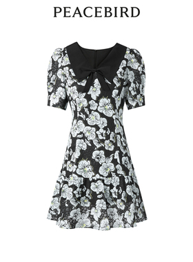 【清仓】太平鸟女装秋季翻领泡泡袖碎花连衣裙A1FAD2E01