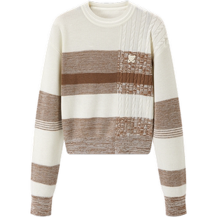 太平鸟女装春季微弹针织衫条纹套头衫A1EEE1421