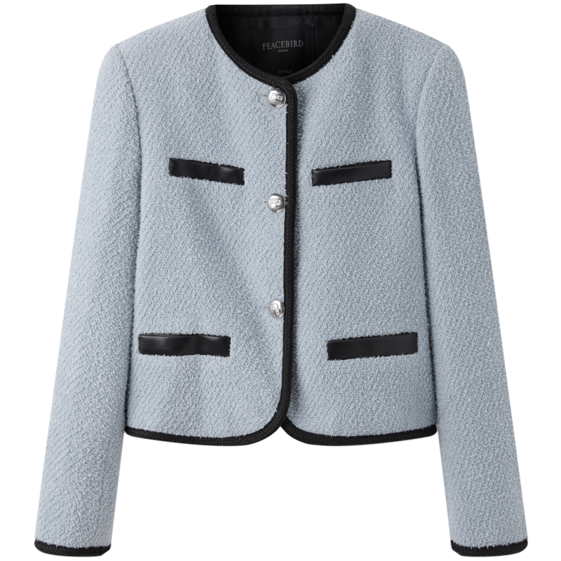 太平鸟女装冬季时髦简约小香风通勤冬圆领短大衣A1AAD4150