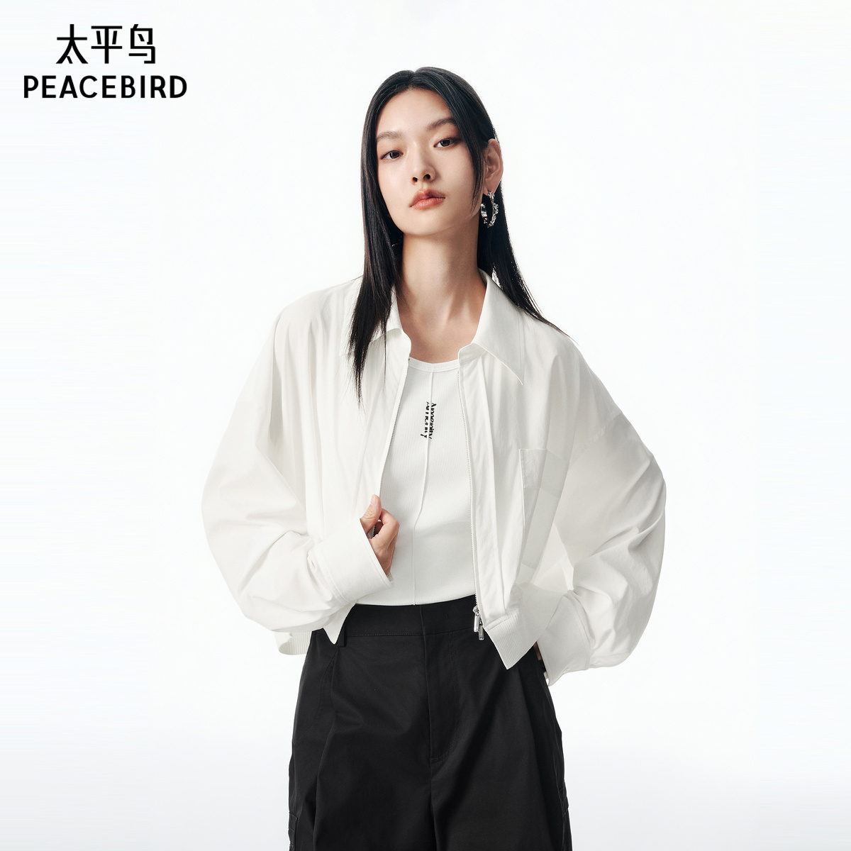 【商场同款】太平鸟25秋季新款拉链式翻领短款长袖衬衫A3CAF3218
