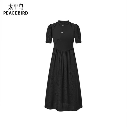 太平鸟女装秋季新中式拼接连衣裙A1FAE2430