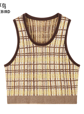 太平鸟女装春秋季女士条纹撞色针织背心A1EEF1112*