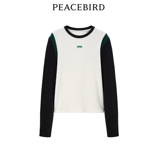 太平鸟女装经典休闲新款圆领拼接打底衫A3CPD4128