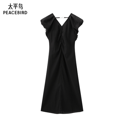 太平鸟黑色V领无袖连衣裙夏装小黑裙品质连身裙A1FAF2550
