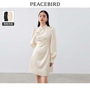 改良旗袍连衣裙国风立领盘扣裙子女奥莱 新中式 太平鸟 年秋季