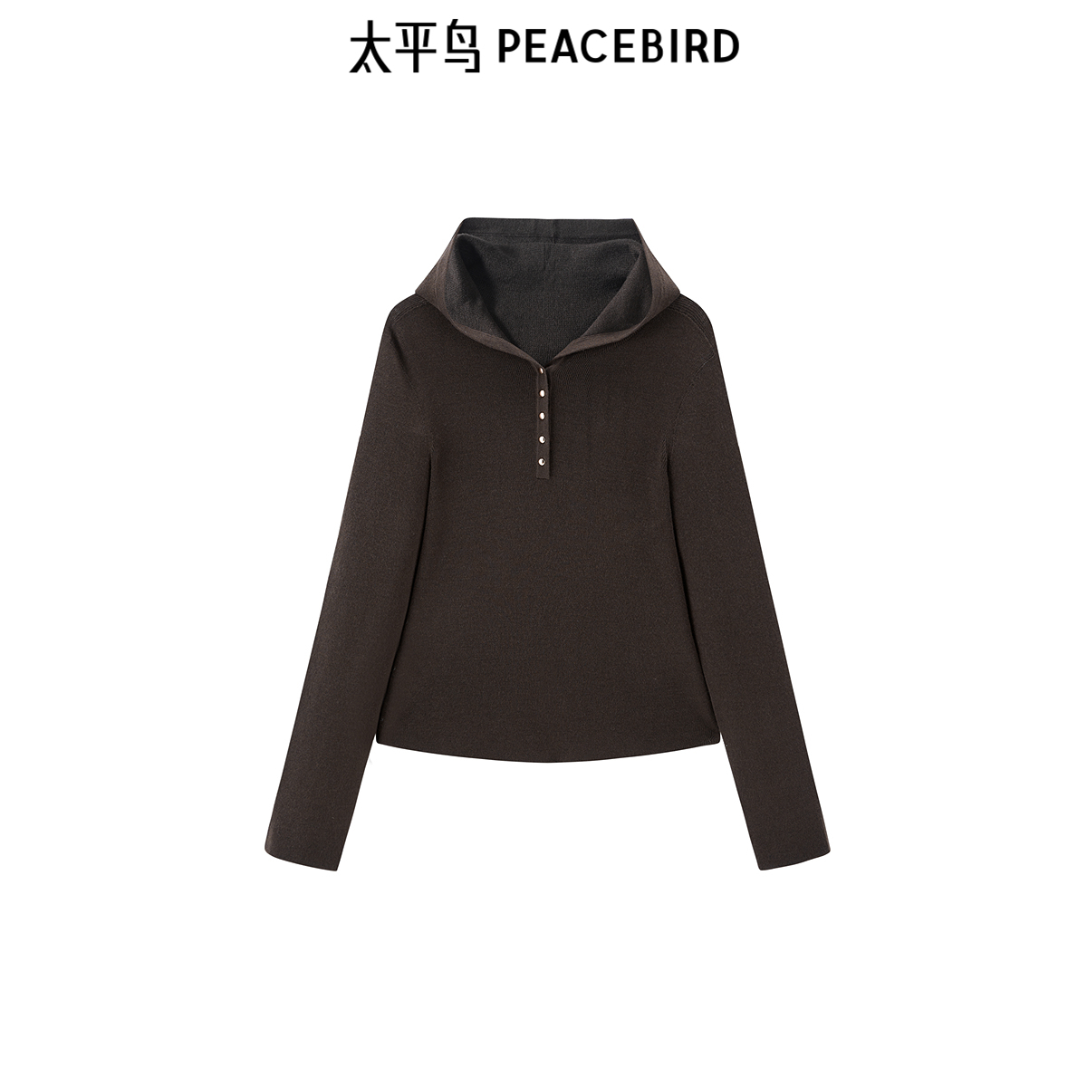 太平鸟女装25年新款进口美丽诺无缝可机洗连帽套衫上衣A1EEF1108