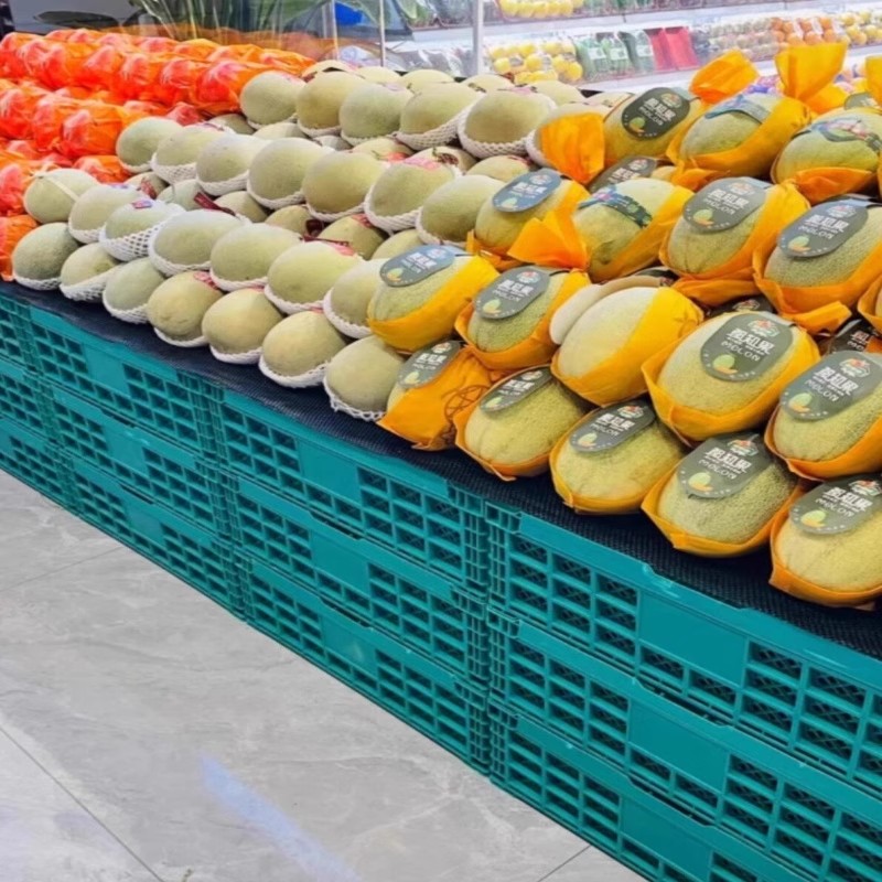 水果店折叠筐塑料蔬菜筐超市展示货架堆头水果可折叠式框收纳箱筐