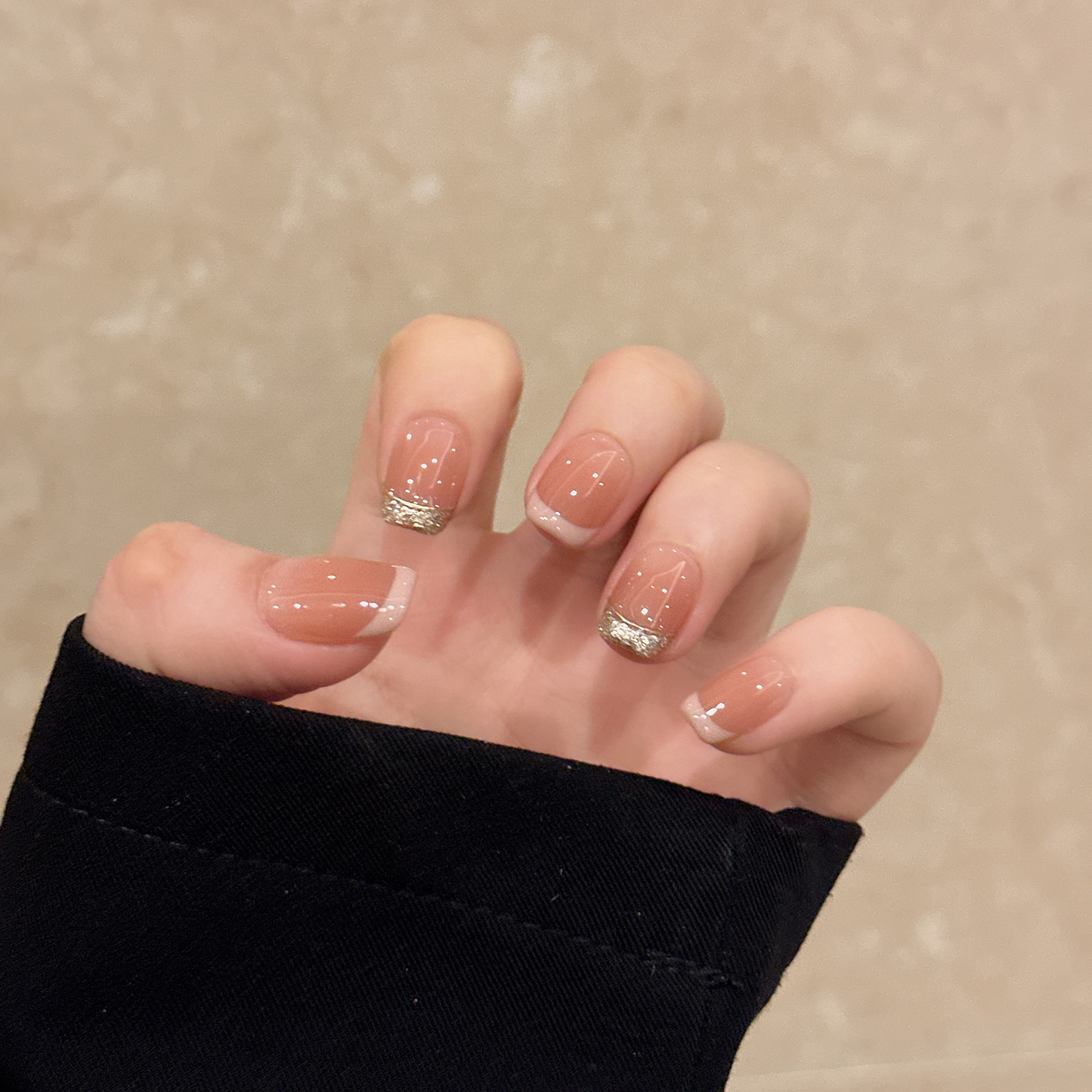 秋冬新款轻奢法式显白纯手工穿戴甲猫眼美甲可拆卸简约腮红假指甲