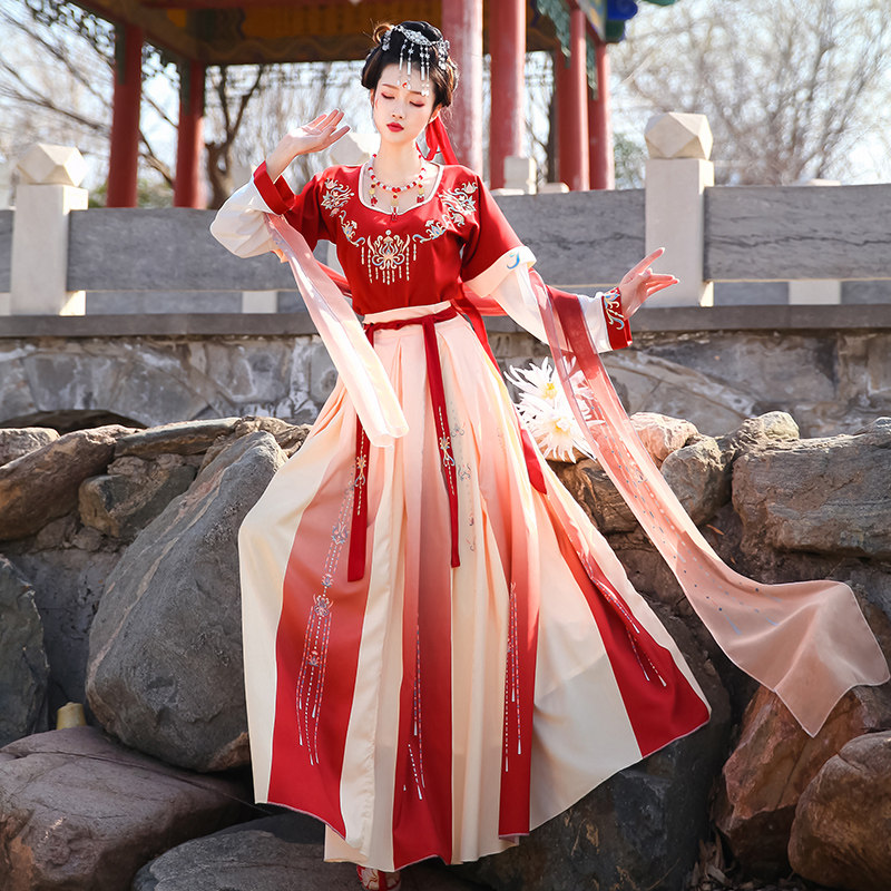坦领汉服女原创正版唐制敦煌风飞天秋冬白菜全套中国风齐腰古装