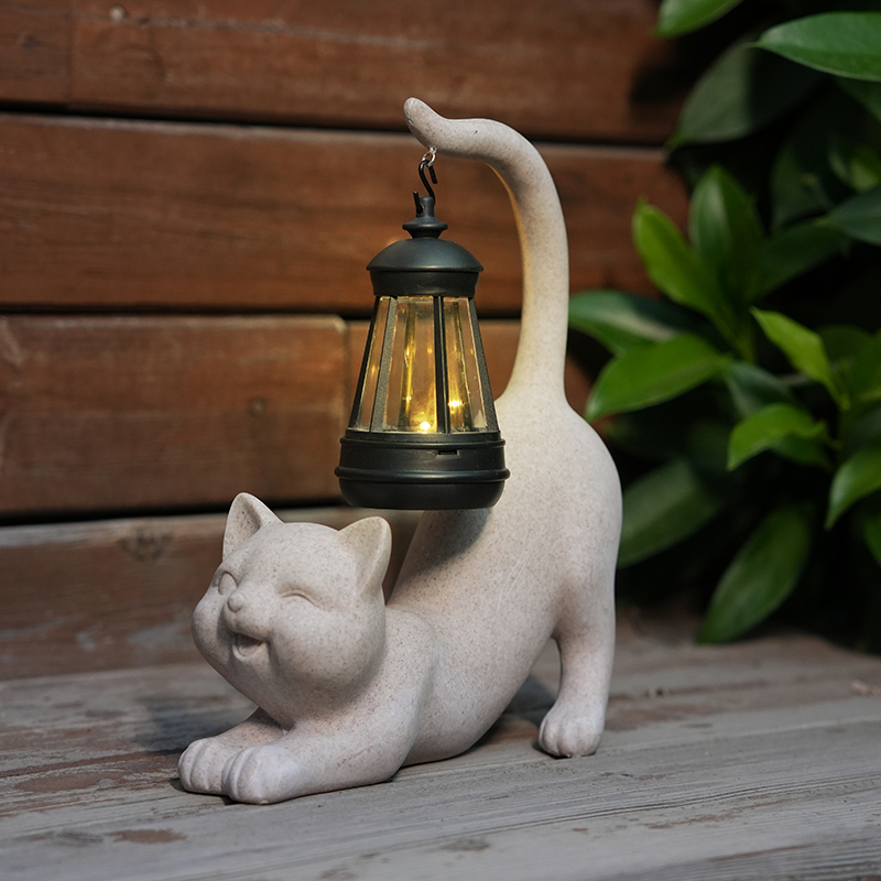 樹脂貓咪太陽能燈花園裝飾擺件