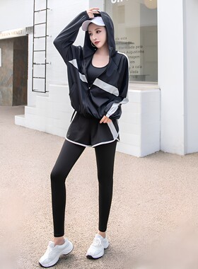 跑步运动套装女士2026新款大码遮肚显瘦健身房衣服女秋冬速干休闲